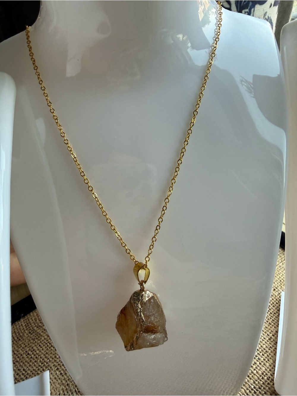 Gold Tone Raw Citrine Pendant Necklace - Women Jewelry